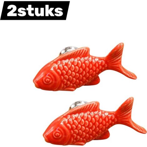 Lot de 2 poignées décoratives en forme de poisson pour cuisine, chambre et meubles - Rouge (1/5)