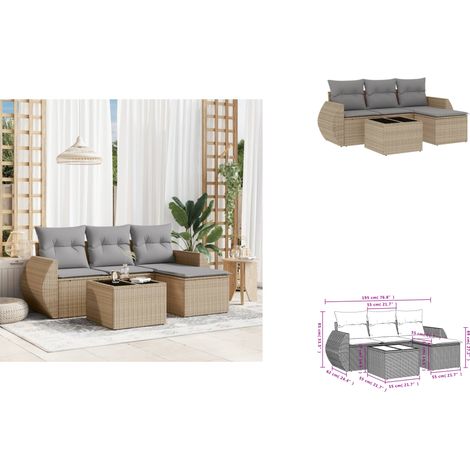 5-tlg. Garten-Sofagarnitur mit Kissen Beige Poly Rattan - Gartenmöbel Set - Outdoor Möbel - Rattan Gartenset - Lounge Set - Esstisch Set (1/3)