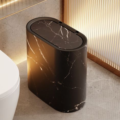 Cestino compatto con coperchio per uso domestico, ideale per bagni, toilette, cucine, soggiorni, hotel e camere d'albergo. Antiodore e salvaspazio. (1/4)