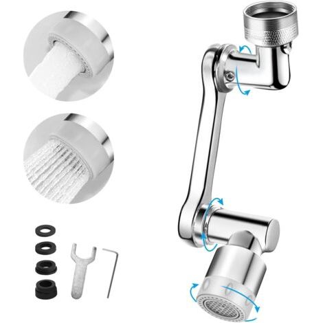 QORVA-Aérateur de robinet rotatif universel, pivotant à 1440°, grand angle, filtre anti-éclaboussures, bras robotisé, buse d'eau, adaptateur de robinet, pulvérisateur d'évier de cuisine (1/4)