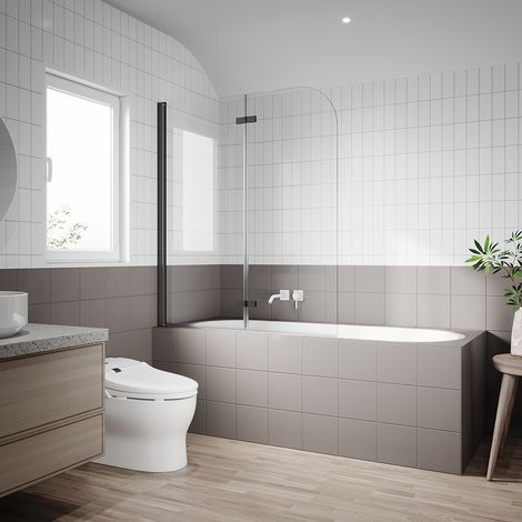 SONNI Sopravasca Parete Per Vasca Nero Parete Vasca con Dispositivo Pieghevole a 180 ° Vetro Trasparente 6mm per Vasca da Bagno, Schermo Doccia per Vasca 120x140cm (1/5)
