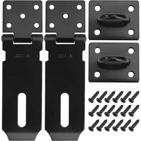 Cadenas Fermoir Loquet de Porte Acier Inoxydable Moraillon de Verrouillage 4 Pouces Verrou de Porte avec Vis Finition Noir Mat 2 (1/4)