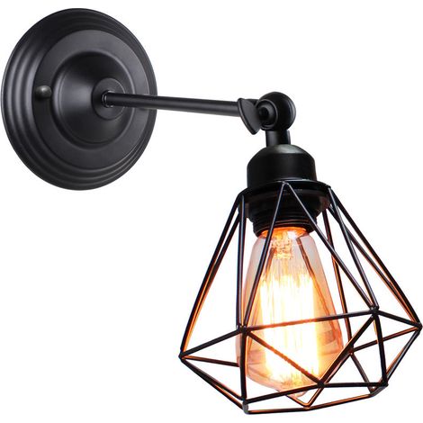 Lampada da Parete Industriale Ferro Gabbia Diamanti Applique da Parete Regolabile per Camera da Letto Cucina Corridoio Soggiorno, Senza Lampadine (1/4)