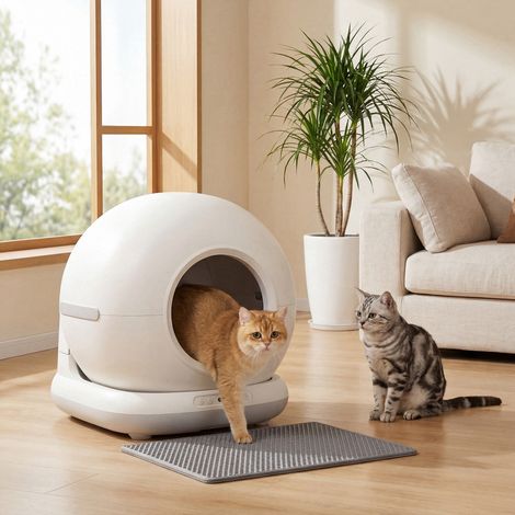 Arenero Gatos Autolimpiable 72L Extragrande Control por APP Control de Olores y Ruido Sensores de Seguridad Alfombrilla (1/5)