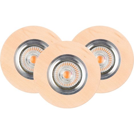 Lot de 3 Plafonnier encastrable en Bouleau Naturel Disque Bois 10 cm VITAR (1/2)