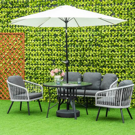 Mesa de Cristal de Jardín con Agujero para Sombrilla Mesa para Comer Redonda con Marco de Acero para Exterior Terraza Balcón Ø106,5x71 cm Negro (1/4)