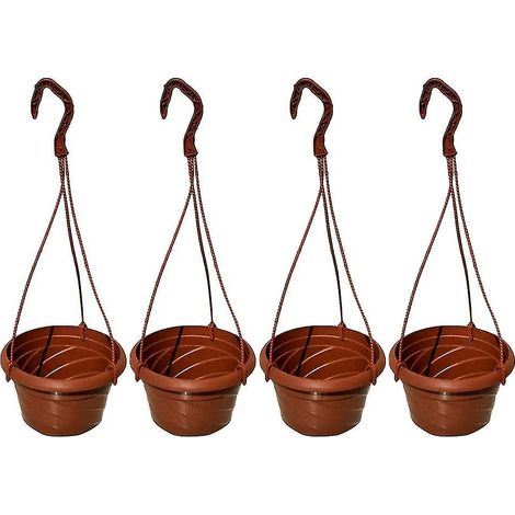 Lot de 4 jardinières suspendues pour plantes, pots muraux en plastique, décoration intérieure et extérieure, avec crochets, design moderne, noir. (1/5)