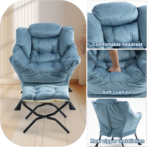 Fauteuil paresseux,fauteuils confortables avec repose-pieds pliants et poche latérale,petits fauteuils de style simple pour chambre,salon,balcon(HA) (1/5)