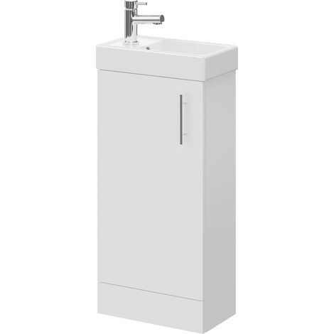 Wholesale Domestic Compact Gloss White 400mm Floor Standing Vanity Unit and Basin with 1 Tap Hole (1/5)