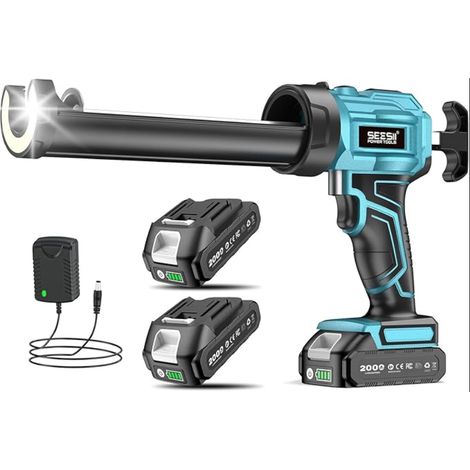 Pistolet à Cartouche sans Fil avec Batteries, Silicone Électrique de ml, Lumière LED, Vitesses, pour Calfeutrer (Bleu) (1/5)