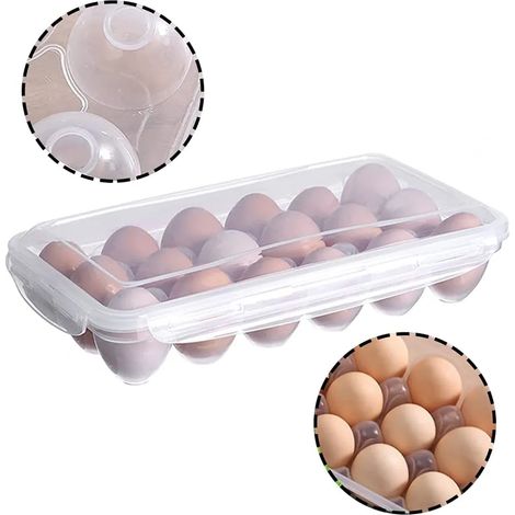 Contenedor de huevos, soporte para huevos, caja para huevos, caja de almacenamiento de huevos para refrigerador portátil con tapa, hecha de plástico, para 18 huevos (18 celdas)