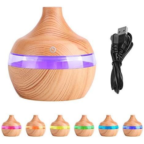 300ML Wood Humidifier Cool Air Mist Oil Aroma Diffuser LED Colorful Night Light with USB Cable for Home Office Car Spa Yoga Kid's Room (1/5)