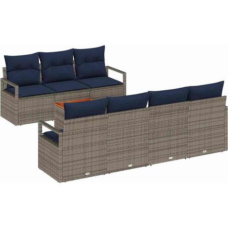 Garden Sofa Set with Cushion 8 pcs Grey Poly Rattan vidaXL