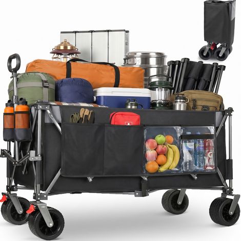 Carro plegable XXL 300 L 250 kg de acero, negro, 130 cm, ruedas todoterreno con freno (1/2)