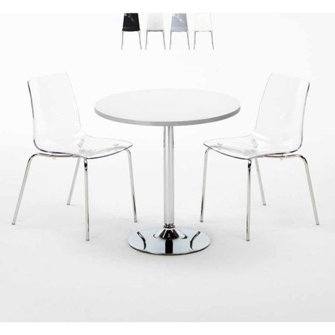 Tavolino Rotondo Bianco 70x70 cm con 2 Sedie Colorate Lollipop Silver - Trasparente (1/5)