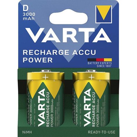Varta Recharge Akku Power D HR20 1,2V 3000 mAh 2 Stück - Leistungsstarke Nickel-Hydrid Mono Akkus für Audio-Geräte, LED-Taschenlampen (1/3)