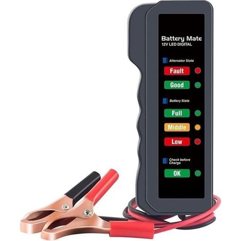 Testeur de Batterie - Auto - 12V - 6 LEDs - Portable - Analyseur Alternateur (1/4)