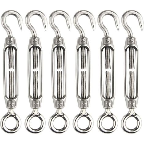 Lntyq 6 Pcs Tendeur De Fil Tendeur M4 En Acier Inoxydable Réglable Crochet De Ridoir Et Oeil Ensemble Heavy Duty (1/5)