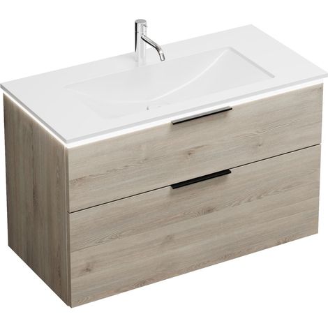 Burg Eqio Mineralguss-WT+WT-Unterschrank Eiche Dekor Flanelle/Alpinweiß GR0200