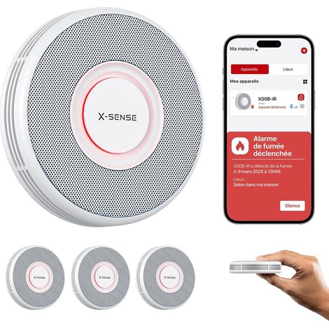 Détecteur de Fumée Connecté Wi-FI, Alarme Incendie avec Alertes Vocales en Français, 17 Emplacements, Batterie Remplaçable, Épaisseur 33 mm, Lot de 3 (1/5)