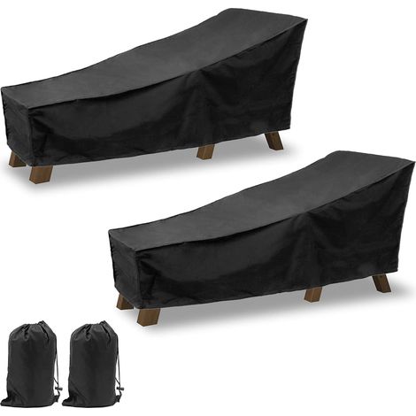 Lot de 2 housses de transat d'extérieur pour chaise longue de patio avec sac de rangement, coupe-vent et anti-UV (noir, 210 x 75 x 80 x 40 cm) (1/5)