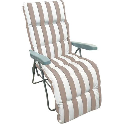 TrAdE Shop Traesio - Sedia A Sdraio Con Cuscino Imbottito A Righe Bianca Tortora 73x60x102 Cm Poltrona 512004 - (1/4)