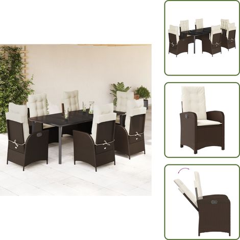 Cojines para sillas - vidaXL Set comedor de jardín 7 pzas con cojines ratán sintético marrón - Mesa de jardín