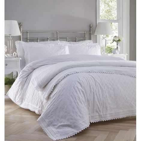 Broderie Completo Letto in Percalle di Cotone Ricamato con Copripiumino e 2 Federe Fantasia Bianca (1/3)