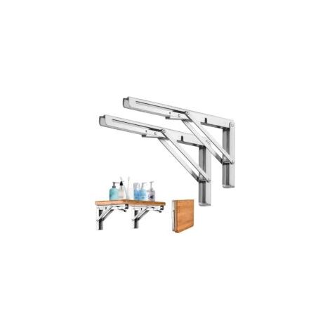 Staffa pieghevole per mensola da 300 mm, supporto per consolle pieghevole in acciaio inox in 2 pezzi, staffe pieghevoli per mensole a muro con viti di fissaggio per garage, cucina, giardino - Crezuo
