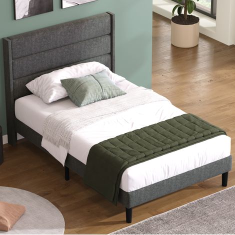 lit adulte 90x200 avec matelas sommier tête lin gris OKMYHOME (1/5)
