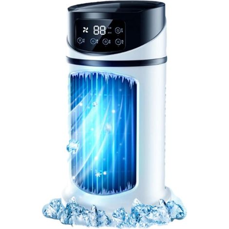 Refroidisseur d'air portable 3 en 1, 6 vitesses de ventilation, réservoir d'eau de 300 ml, affichage numérique et fonction minuterie, humidificateur-ventilateur pour la maison et le bureau (1/5)