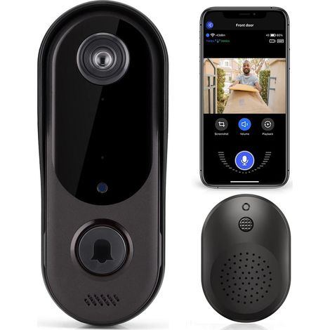 Sonnette vidéo sans fil WiFi avec carillon, audio bidirectionnel, caméra de sécurité HD 720P, vidéo en temps réel pour iOS et Android (T3) (1/5)