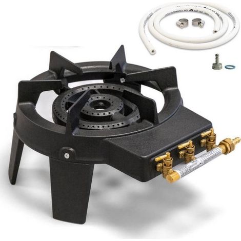 Rechaud gaz 9,8KW en fonte véritable sur 4 pieds 3 robinets + Tuyau gaz flexible 1.50m INTEC (1/5)