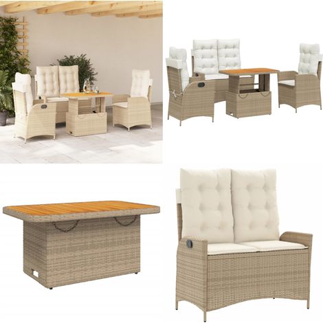Ensemble à manger de jardin coussins 4 pcs beige résine tressée - Chaise de jardin - Banc de jardin (1/5)