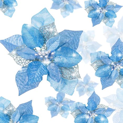 Lot de 10 décorations de Noël, fleurs artificielles scintillantes avec clips, décorations pour sapin de Noël, pendentifs de fleurs artificielles (1/5)