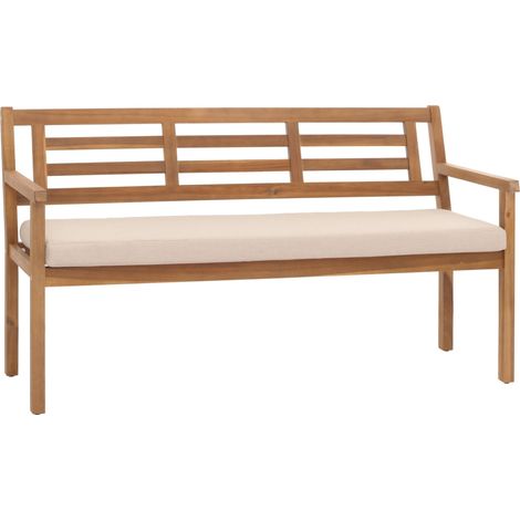 Banco de jardín HHG-986, banco asiento de parque banco de madera, madera maciza de acacia certificada MVG, cojines crema-beige