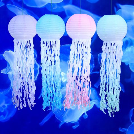 Ortviai Lanternes suspendues en papier forme de méduse – 6 unités, demi-circulaires, colorées (bleu ciel, rose, violet foncé)