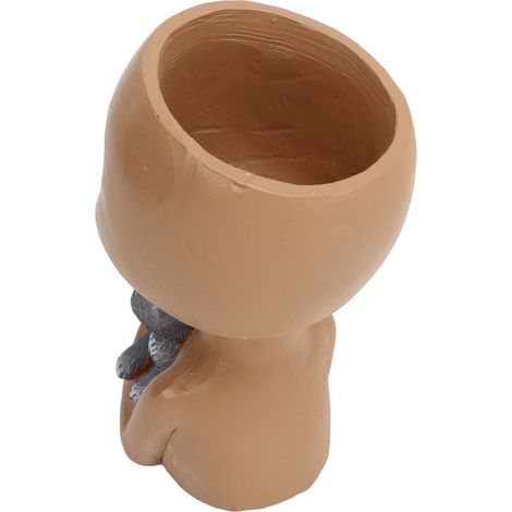 Vase en résine en forme de visage, 16 cm de haut, tête amusante, petit vase pour plantes grasses avec trou de drainage pour une utilisation intérieure et extérieure. (1/5)