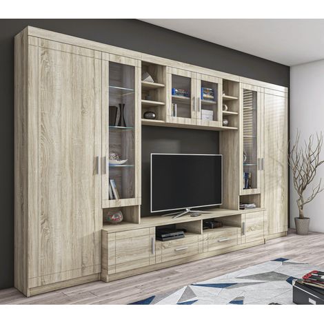 AX LIVING Parisca Klassische Wohnwand mit viel Stauraum sonoma eiche