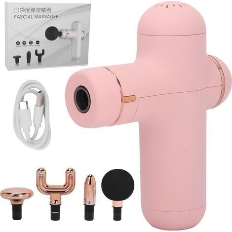 Pistolet de massage rechargeable rose - Soulageur de courbatures douleurs, appareil vibrant électrique pour tissus profonds (1/5)