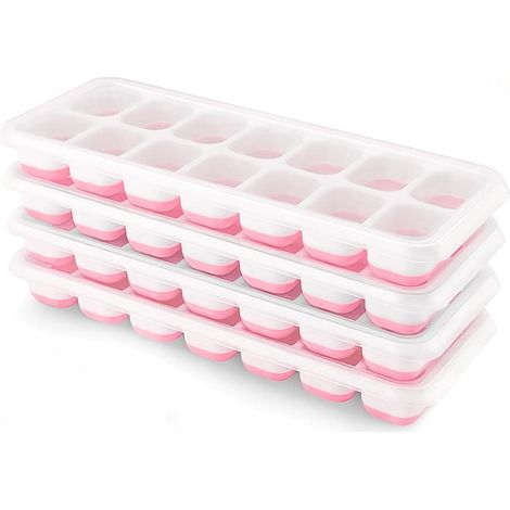 Eiswürfelform Silikon 4er Pack mit Deckel, stapelbar, BPA-frei, rosa (1/5)