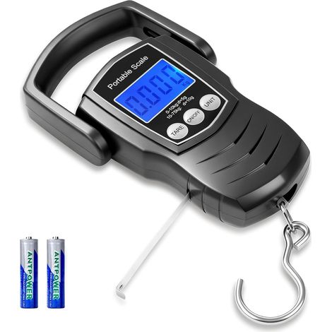 Electronic Luggage Scale, 165 lb/75 kg Portable Hanging Fishing Scale, Digital Scale with Backlit LCD Screen and Measuring Tape, 2 AAA Batteries, for Home Travel Suitcase Weighing (1/5)