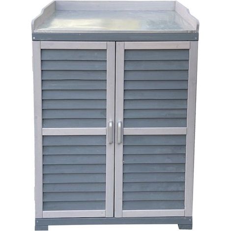Meuble de jardin polyvalent avec rangement, table et support pour plantes - Couleur gris (1/5)