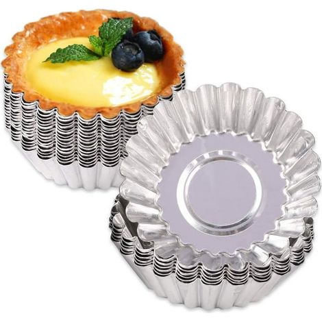 24 moules à tartelettes aux œufs, mini-moules à tartelettes pour la cuisson, moules en aluminium pour fonds de tarte, tartes, cupcakes, mini-gâteaux, puddings, gelées, muffins et chocolats (1/4)
