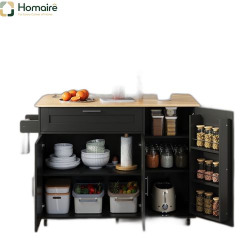 Küchenwagen aus MDF schwarz mit Stauraum und höhenverstellbar 132.5 x 44 x 90 cm HOMAIRE (1/5)