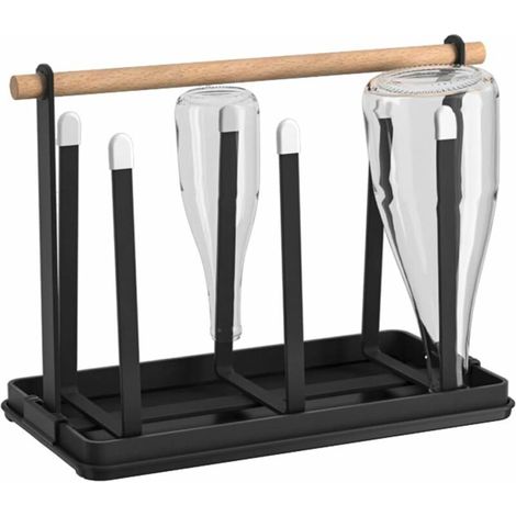 Égouttoir à bouteilles, égouttoir pour 6 bouteilles, porte-bouteilles, porte-bouteilles avec plateau de séchage amovible, sèche-bouteilles pour divers types de bouteilles et de tasses (noir)-AquaForge (1/5)