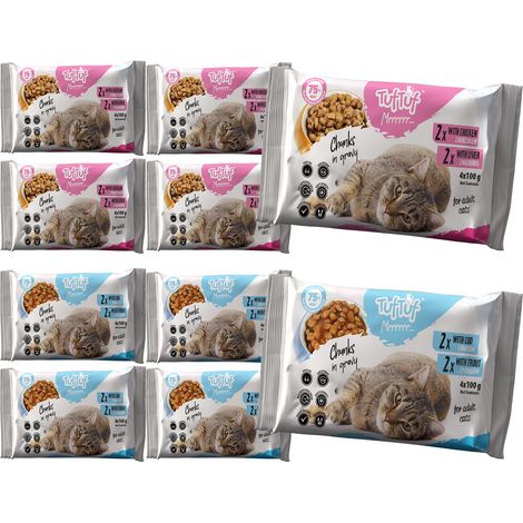 Aliment humide pour chat TufTuf, mélange de saveurs, sachets de 40 x 100 g (1/4)
