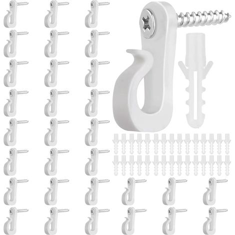 30 Pièces Crochet a Visser, Petit Crochet a Vis, Blanc Fixation Solide, Solide et Durable, Montage Rapide, Gain de Place, Crochet Cable Vis, pour Bois et Mur, Guirlandes Lumineuses (1/5)