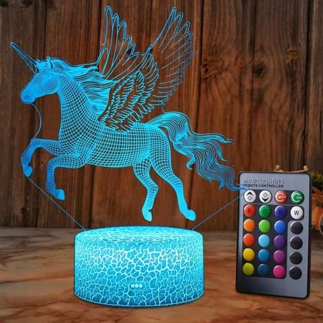 Veilleuse licorne 3D pour enfants, lampe de chevet LED, 16 couleurs changeantes, cadeau idéal pour Noël, Halloween ou un anniversaire, pour la chambre d'un bébé (garçon ou fille). (1/4)