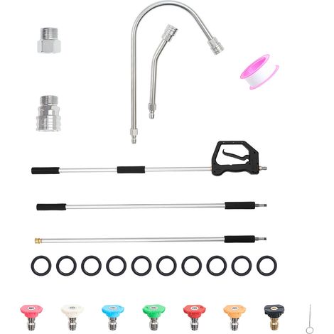 Mophorn Lance Télescopique pour Nettoyeur Haute Pression 2,775 m, Baguette de Pulvérisation Réglable en 3 Sections pour Nettoyage en Hauteur, avec Extensions, 7 Buses, Adaptateur, 275 bar (1/5)